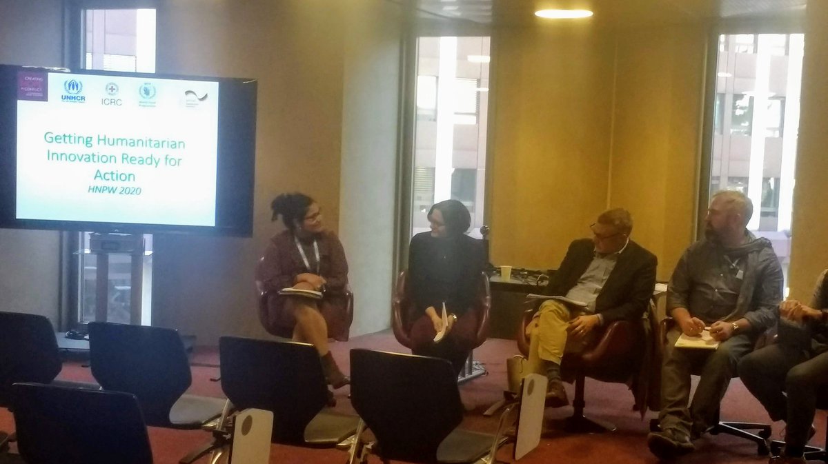 NeedsList4Good's tweet photo. @chris_m_h of @HumanitarianGC talking #innovation with other leaders looking at learning and #systemschange at #hpnw2020 https://t.co/9WMSJJ8RkU