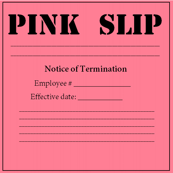 Photo is of a pink termination slip.