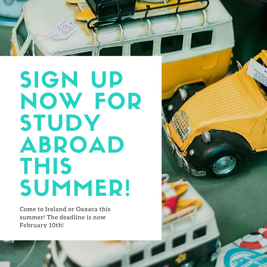 IUSBoverseas's tweet photo. You've got the Luck of the Irish!🍀 The deadline for Ireland AND Oaxaca have been extended to February 10th! Get your applications in today! https://t.co/szlPWt3Fij 

REMINDER: Scholarship deadline is February 10th https://t.co/nNDBdcvb9S