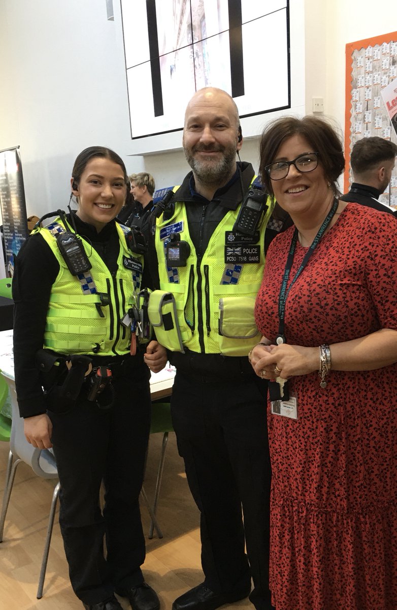 #crosby drum role please 🥁🥁🥁 it gives great pleasure to introduce PC Megan Garrod. She will be working on town ward but today she joined me at st Lawrence Academy school for the community cafe event. Also pictured with PCSO Gains is Liz Nikolaidis who is a staff member.