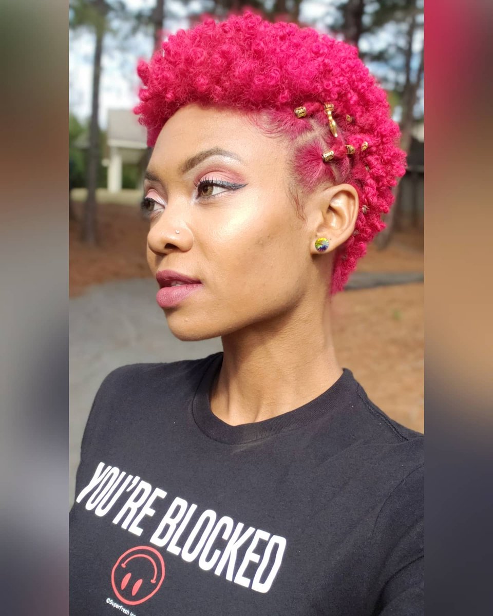 Be DIFFERENT
Be BOLD
Be YOU!
Newest hair color for me 💗 Hot Pink
#twa #coloredhair #pinkhair #pinknaturalhair #hotpinkhair #4chair #frohawk #mohawk #naturalhair #tapered #curlyhair #manicpanic #4chairstyles #nofilter #trendy #naturalhairstyles #newtotwitter #newtwitteraccount