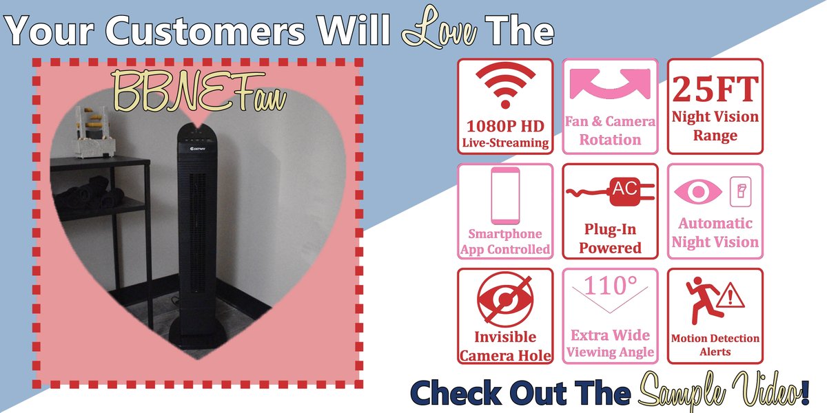 Minigadgets's tweet image. Your customers will LOVE the BBNEFan! It's a functional rotating fan with 1080P  #LiveStreaming, 25FT #NightVision range, worry-free power, &amp;amp; an 128GB SD card included. Perfect for homes &amp;amp; offices big &amp;amp; small! ow.ly/7o9j50ycaaA
#SampleVideo! ow.ly/gFmQ50ycaaB