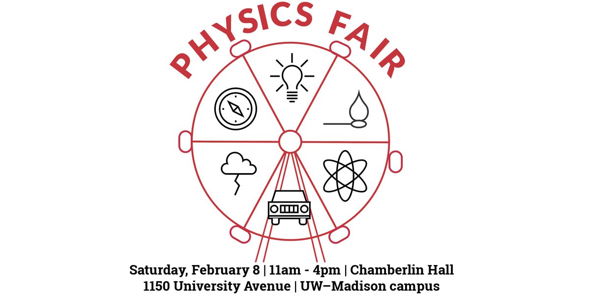 UWMadPhysics's tweet photo. Heading to @UWMadison for #SaturdayScience this weekend? The Physics Department invites you to also visit our annual #PhysicsFair! See our research in action, visit the Ingersoll Museum, go on a lab tour, and meet our scientists! https://t.co/zbOQEYbncH
