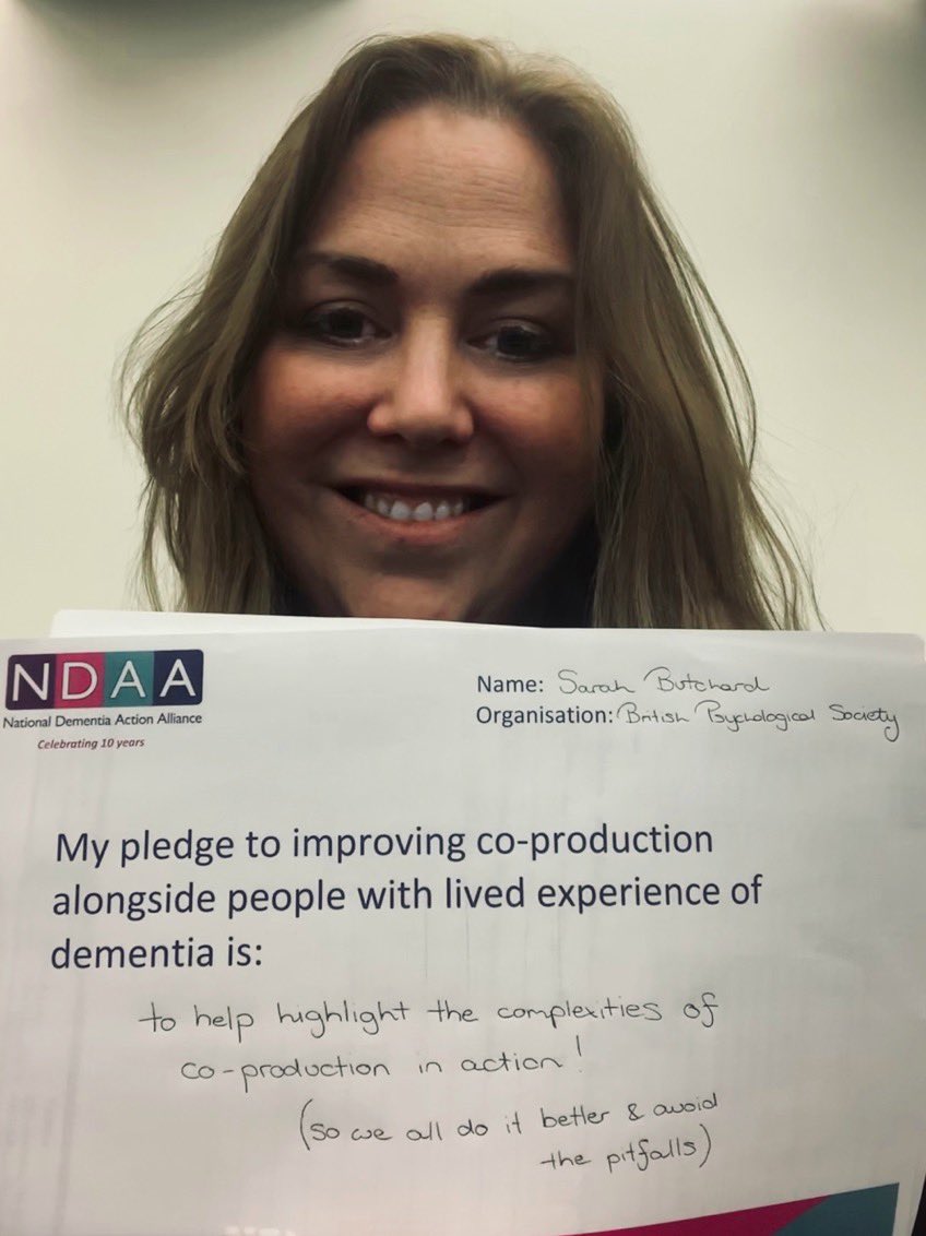 My pledge to improving co-production alongside people living with dementia is to help highlight the complexities of co-production. Too often we ignore them and things go wrong....then we never try again! Working with <a href="/BPSOfficial/">British Psychological Society</a> &amp; <a href="/DementiaVoices/">DEEP UK</a> on this #NDAAConference