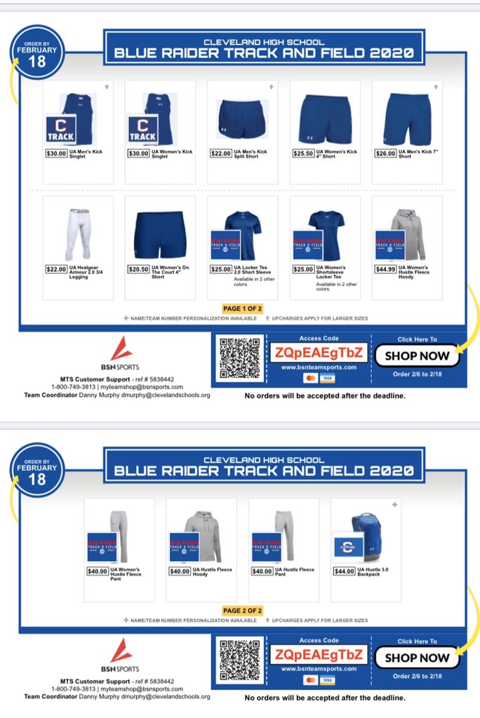 Our 2020 track store is now open!!!! We encourage everyone to go check it out! Make sure you enter the access code. If you have any questions find coach Davis at school or any coach at practice!!!    Access code: ZQpEAEgTbZ
