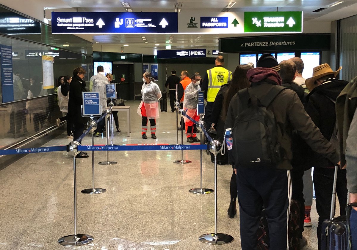 Temperature screening of arriving passengers at Milan Malpensa (MXP) this morning. Most people in line are just in from JFK.

<a href="/JohnnyJet/">JohnnyJet</a>