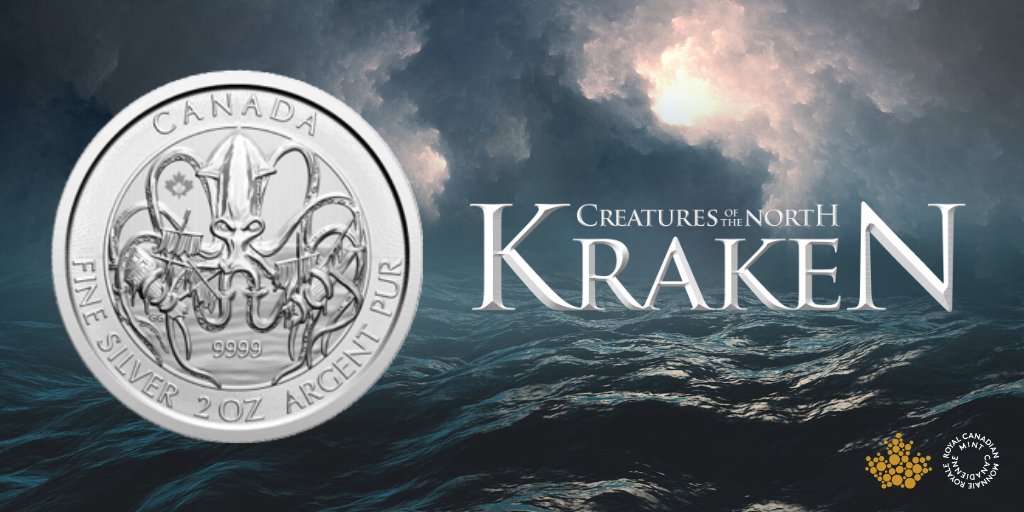 MTBCoins's tweet photo. The Kraken has been released! 2oz of pure silver terror, this Royal Canadian Mint bullion coin is the first in the new Creatures of the North series featuring monsters from Canadian mythology. Available exclusively from MTB! #rcm #mtb #Kraken #puresilver https://t.co/OVC4faS4LU https://t.co/7VbSOL6rTD