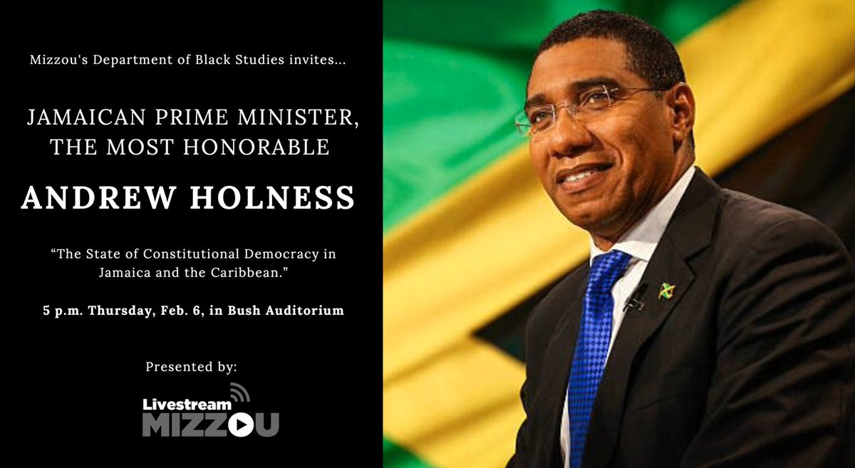 THIS EVENING we are welcoming  <a href="/AndrewHolnessJM/">Andrew Holness</a> to Mizzou! Keep your eyes out on Facebook for the live stream 👀