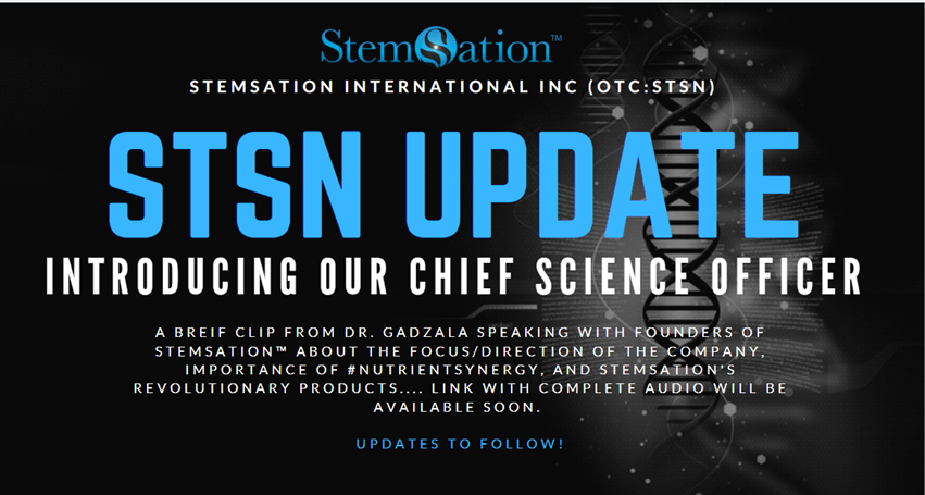 Stemsationl's tweet photo. A breif clip from Dr. Gadzala speaking with Founders of Stemsation™ about the focus/direction of the company, importance of #NutrientSynergy, and Stemsation's revolutionary products.... link with complete audio will be available soon! https://t.co/Dyle0Kw1tN https://t.co/7EIn0fN1a9