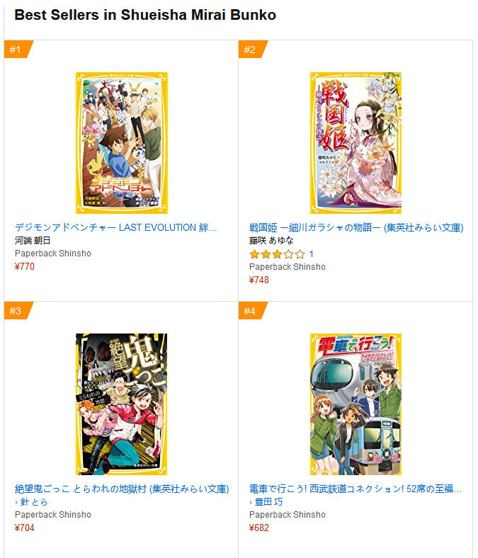 WithTheWill's tweet photo. Both Digimon Adventure: Last Evolution Kizuna novel adaptions are high on the Amazon JP chart for their respective categories. The Dash X version (the standard novel one) is there twice because the Kindle version is ranking by itself. https://t.co/LBTW7hH29a