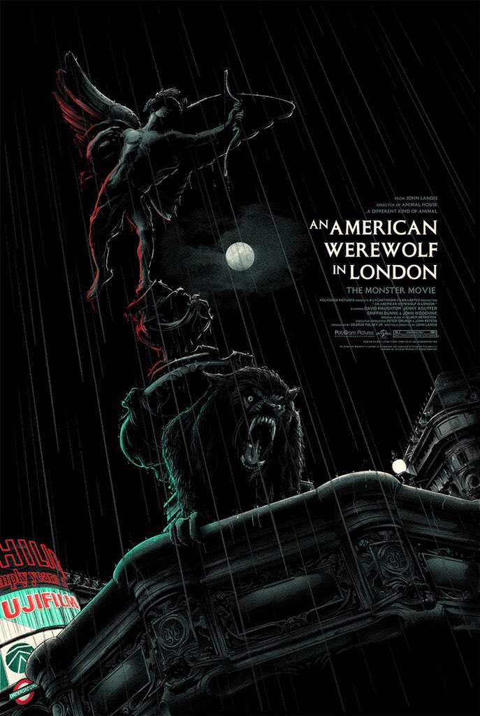 Alt poster art for An American Werewolf In London:1. Artist  @ollymoss 2. Artist  @mattryantobin 3. IG:  @kentaylorart 4. Artist  @VanceKelly Thanks to Gary Pullin  @GhoulishGary for the heads up! #AAWIL