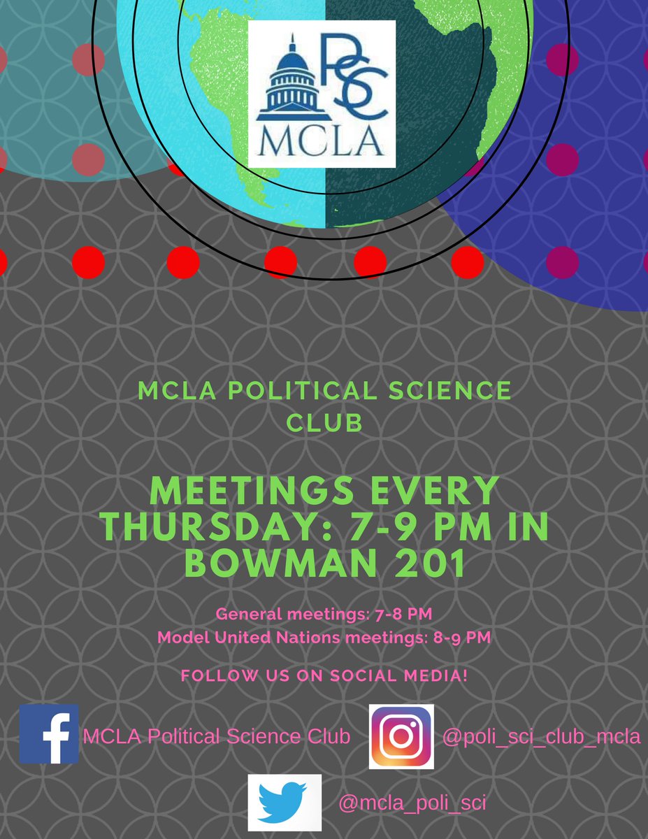 mcla_poli_sci's tweet photo. Come hang with Political Science Club tonight in Bowman 201 at 7 PM as we talk about the results of the impeachment trial and the Iowa Caucus! See you there! https://t.co/71nNHm8Aqi