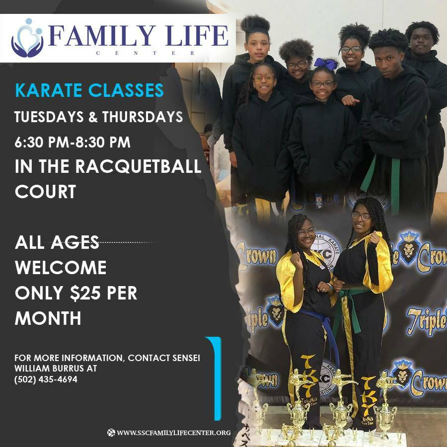 ssclive's tweet photo. Come develop your skills in
"Karate Classes."
Tues & Thurs; 6:30-8:30p | #SSCFLC- Racquetball court
Cost: $25/month
All ages welcome!
For ANY/ A L L questions >>> Sensei William Burrus: (502)435-4694
It's a great time to be an inviter!™
#SSCLive @KWCosby https://t.co/1YoqaFSThj