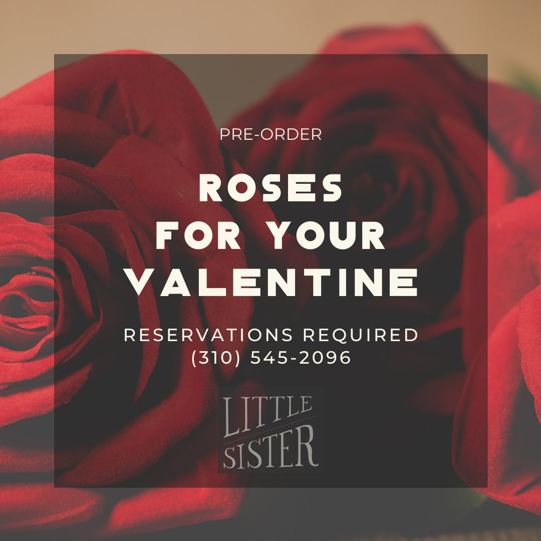 Earn extra brownie points with your sweetie by pre-ordering roses with your Valentine's Day dinner reservation! Give us a call at (310) 545.2096 to have roses be at your table when you arrive - how easy is that? 
.
.
.
#littlesisterMB #manhattanbeach #downtownmanhattanbeach