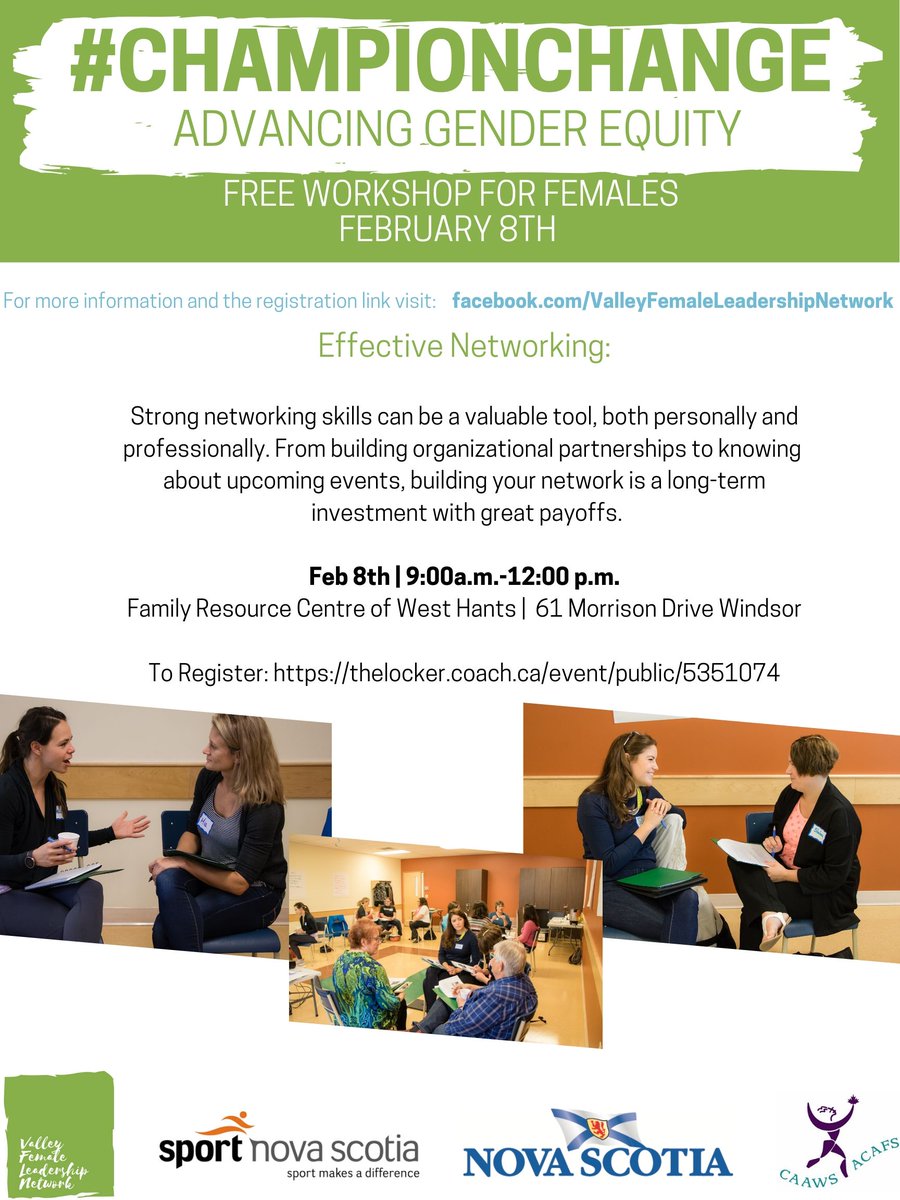 CAAWS Effective Networking workshop Saturday February 8th 2020
9 am - 12 noon

Still time to register for the workshop: thelocker.coach.ca/event/public/5…

#caaws #effectivenetworking #genderequity #sport #recreation #leadership #leadershipskills