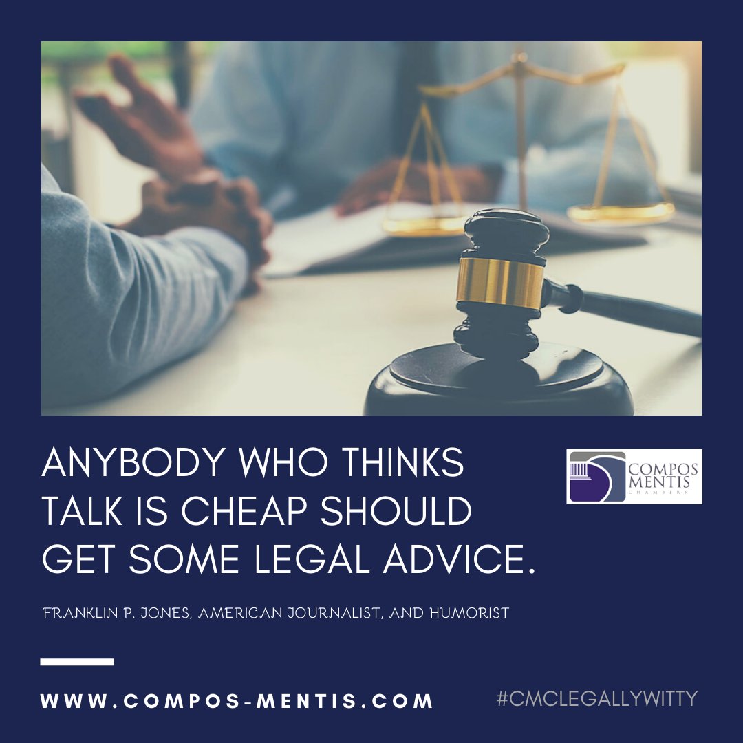 composmentisng's tweet photo. “Anybody who thinks talk is cheap should get some legal advice.” – Franklin P. Jones, American Journalist, and Humorist

#ComposMentisChambers #CMClegallyWitty #Lawyer #Legal https://t.co/K3uiK3mLf3