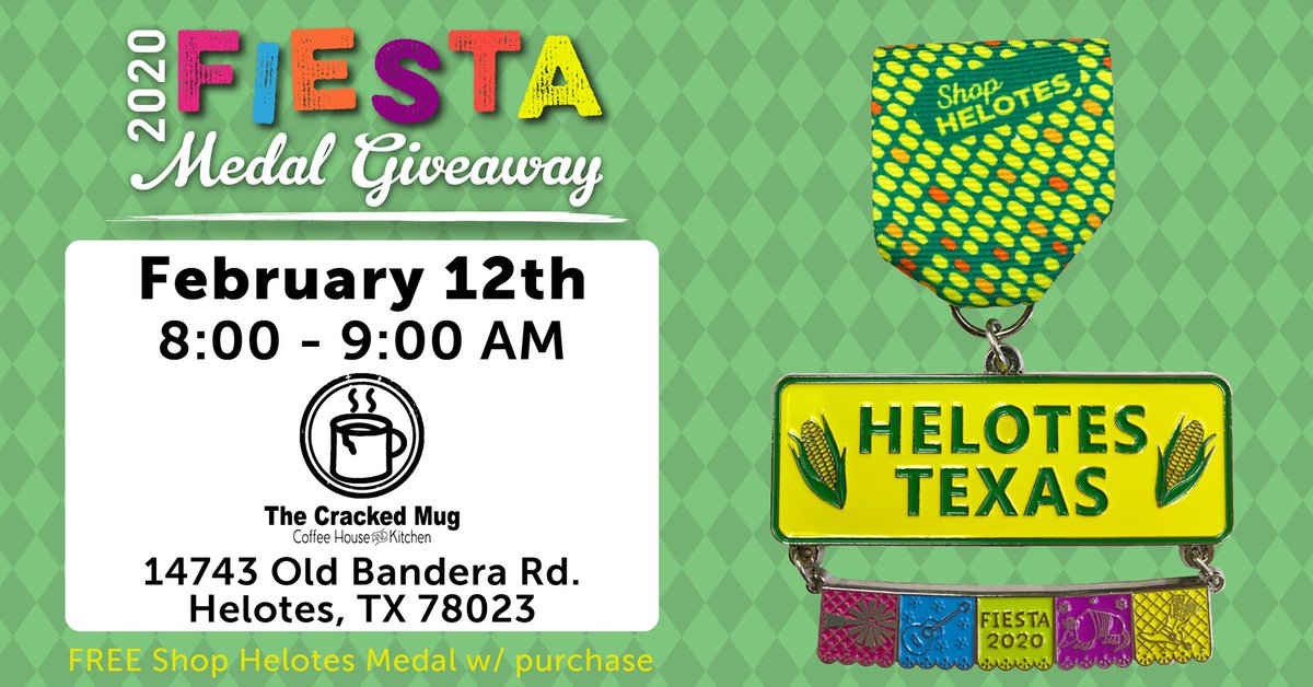 City_of_Helotes's tweet photo. The 2020 Shop Helotes Fiesta Medal is now available! See the Event Calendar on the City website at https://t.co/bA5wZpclSO to learn where they will be next. Grab a FREE medal with your purchase during these events. #shophelotes #visithelotes https://t.co/ucAFHuYTHS