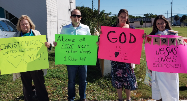 christchurchfl's tweet photo. "...We will no doubt experience continued acts of hate and violence....   We must not stand silent in the face of evil, but neither should we perpetuate it." -- @Brett_Opalinski in Responding to Evil https://t.co/dJWvADYgzd #livelove #reflectlove #loveovercomes #umc https://t.co/NaHa44WNtB