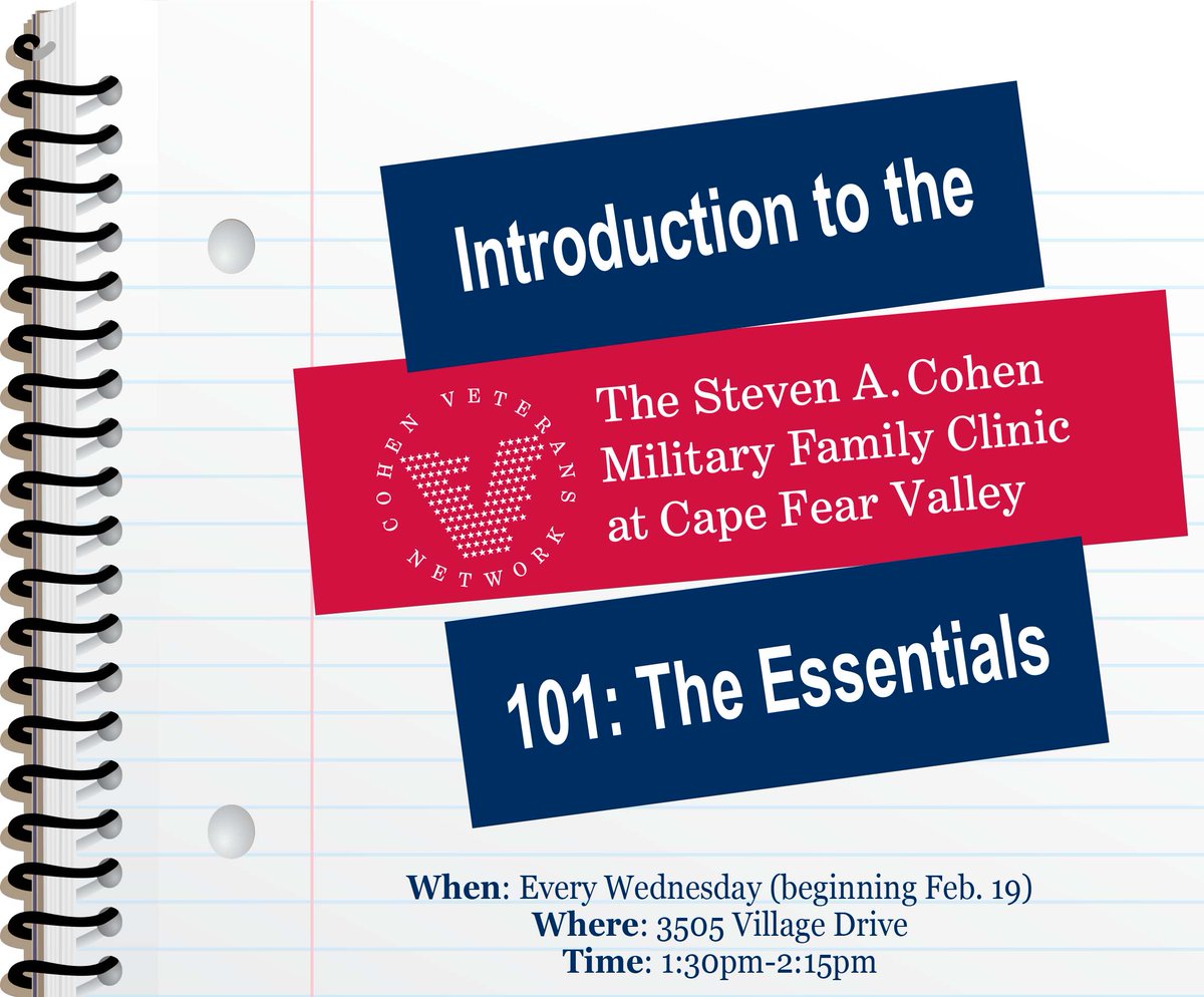 CohenClinicFay's tweet photo. Join facilitators LaKeisha A. Ramsey, MSW, and Lauren
Locklear as they take the mystery out of what therapy at
the Cohen Clinic is all about. Classes run weekly and are FREE and open to the public.
#veterans #mentalhealth #milspouse #milfam #milvets
https://t.co/ZaaS9oDamb https://t.co/nYLIo8osRM