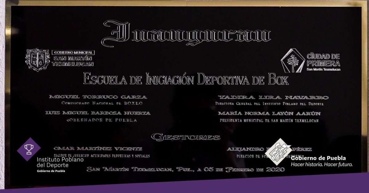 DeporteGobPue's tweet photo. Durante la inauguración de la escuela #AFIDEBOX en San Martín Texmelucan, la directora general, @Lira_Yadira, comentó que el @Gob_Puebla, respalda los programas que el presidente de la República, @lopezobrador_, impulsa a beneficio de todas y todos lo mexicanos. https://t.co/KgC3ZA8O47
