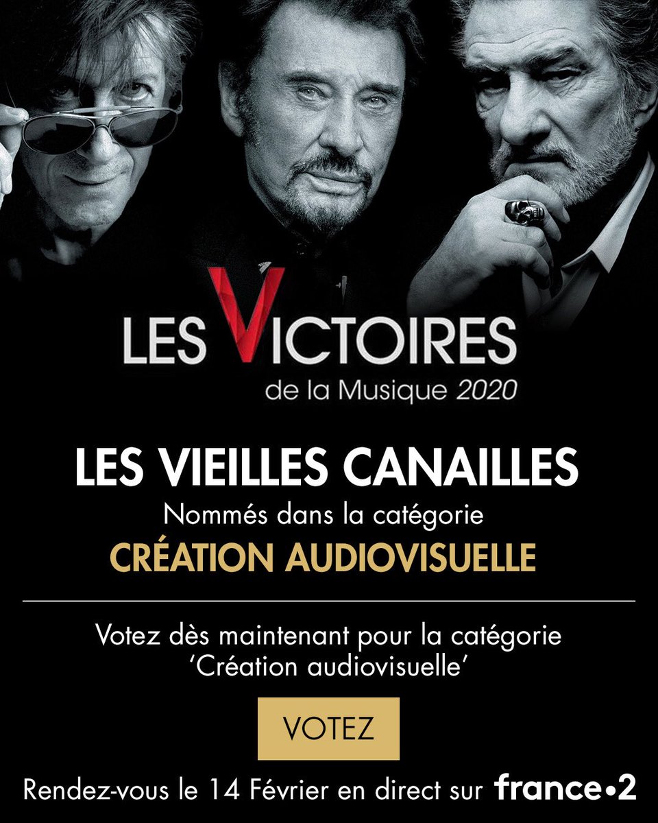 ✨ Votez pour #LesVieillesCanailles aux #VictoiresdelaMusique ✨

#JohnnyHallyday #EddyMitchell #JacquesDutronc