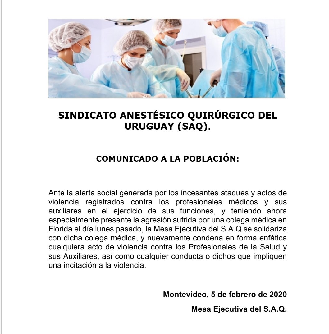 Ante la alerta social generada por los incesantes ataques y actos de violencia registrados contra los profesionales médicos y sus auxiliares en el ejercicio de sus funciones, nos solidarizamos con la  colega médica agredida en Florida.
👇