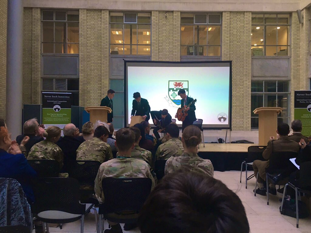HanesMaesGarmon's tweet photo. Diwrnod profiadol iawn yn @DefenceHQ gyda @NeverSuch! Diolch am y wahoddiad i berfformio! A very beneficial day at the Ministry of defence with Never Such Innocence, thank you for the invitation to perform! @MaesGarmon https://t.co/N127PD1faU