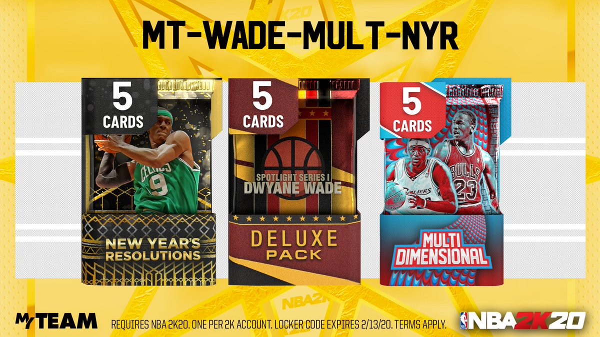 Nba 2k21 Myteam On Twitter Locker Code Use This Code For A Guaranteed Pack Either Spotlight Dwyane Wade Multidimensional Or New Year S Resolutions Available For One Week Https T Co 64yy81grol