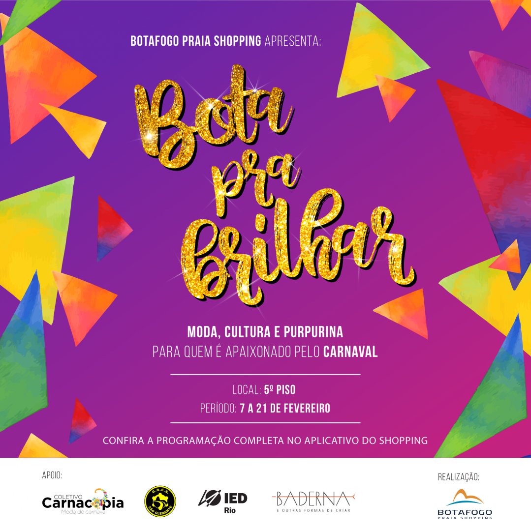 IEDRio's tweet photo. O evento #BOTAPRABRILHAR, parceria do #BotafogoPraiaShopping, #IEDRio, Coletivo Carnacópia e Baderna inaugura amanhã com exposição, oficinas e venda de acessórios exclusivos para o Carnaval.Conheça o lounge do IED Rio que estará por lá. https://t.co/zWDU2MB7nB