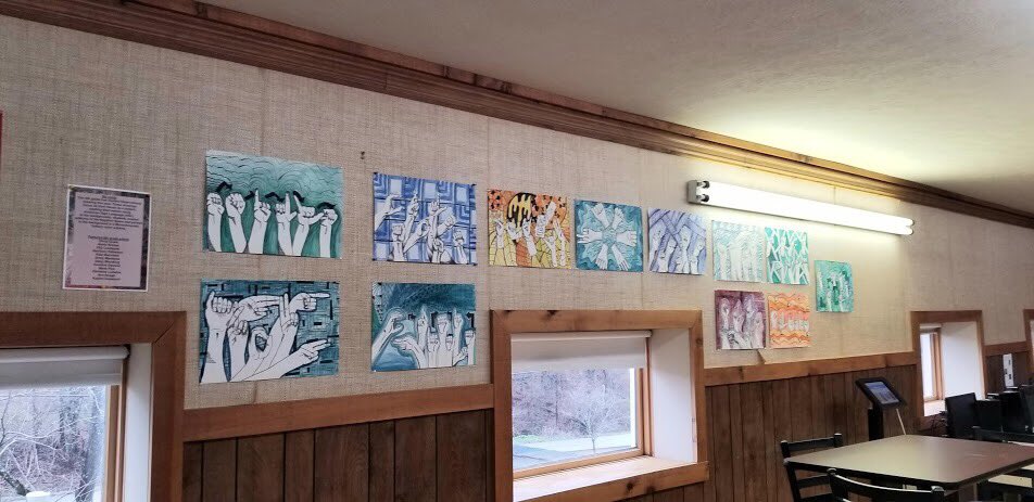NathansonTed's tweet photo. Excited to have our students’work exhibited at the nearby Oldham County Public Library! Please come by and ‘check it out’- it’ll be up for the next 6 weeks! #noms https://t.co/ZNu9XMi4J8