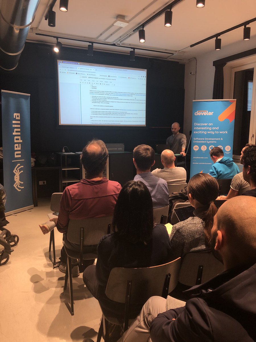 PythonFirenze's tweet photo. Si parte! 🥳 @yakkys di @NephilaIt ha fatto le dovute presentazioni e adesso @jackdbd ci parla di #DataVisualization con #python 😎🐍 #meetup #community #pyfi #pythonfirenze https://t.co/67Y8d9iNUC