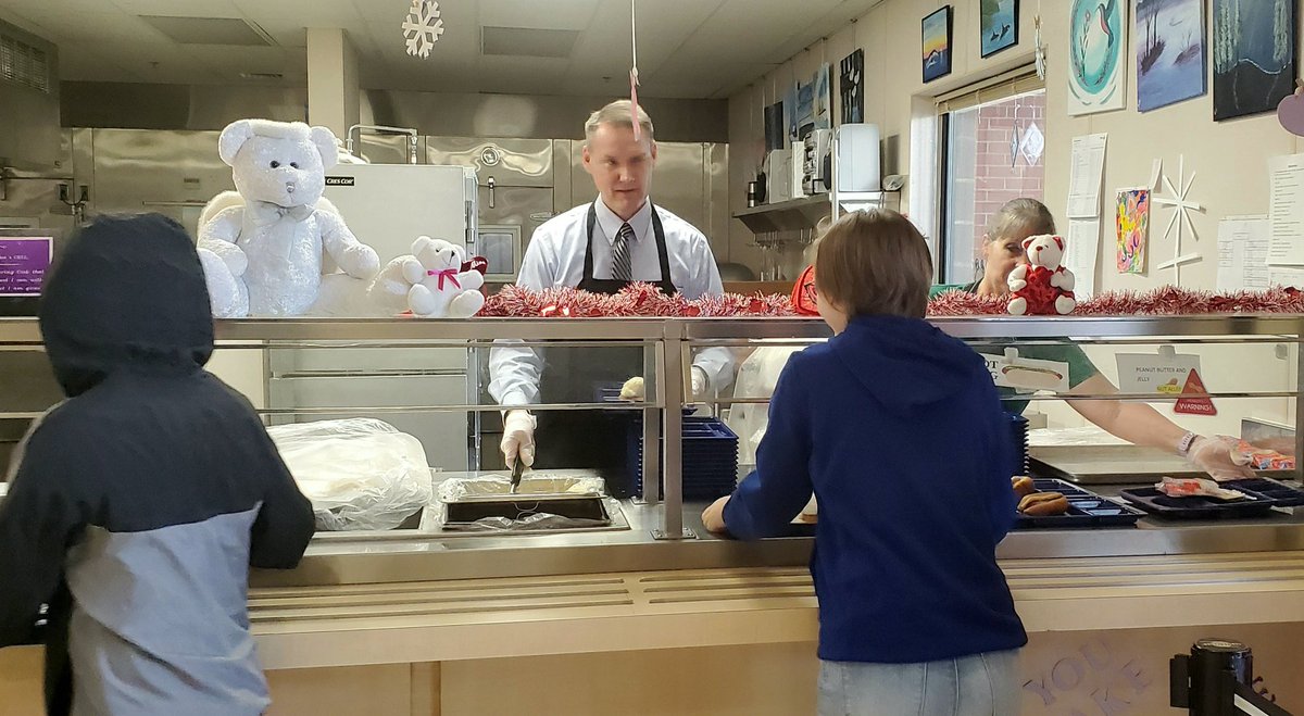 Look who came by today to serve lunch to our students...Superintendent Mike Scott!