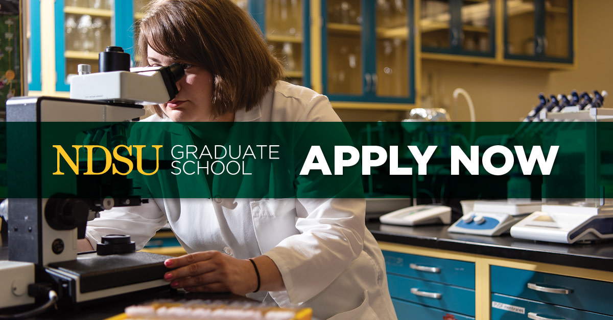 Explore a wide range of master’s degrees, doctoral degrees and graduate certificate programs. Now is the time to advance your career at NDSU. 

Complete your application today.
ndsu.edu/gradschool
#ExperienceNDSU