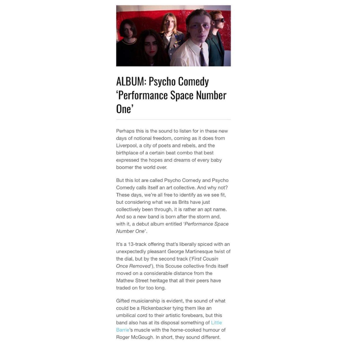 psycho_comedy's tweet photo. Second Review!

Shimmering words from @gigslutz on our debut album ‘Performance Space Number One’

“Perhaps this is the sound to listen for in these new days of notional freedom, coming as it does from Liverpool”

Tickets for launch at 15/02 at @phaseonelpool LINK IN BIO 🕺🏼 https://t.co/hSUzVte79u