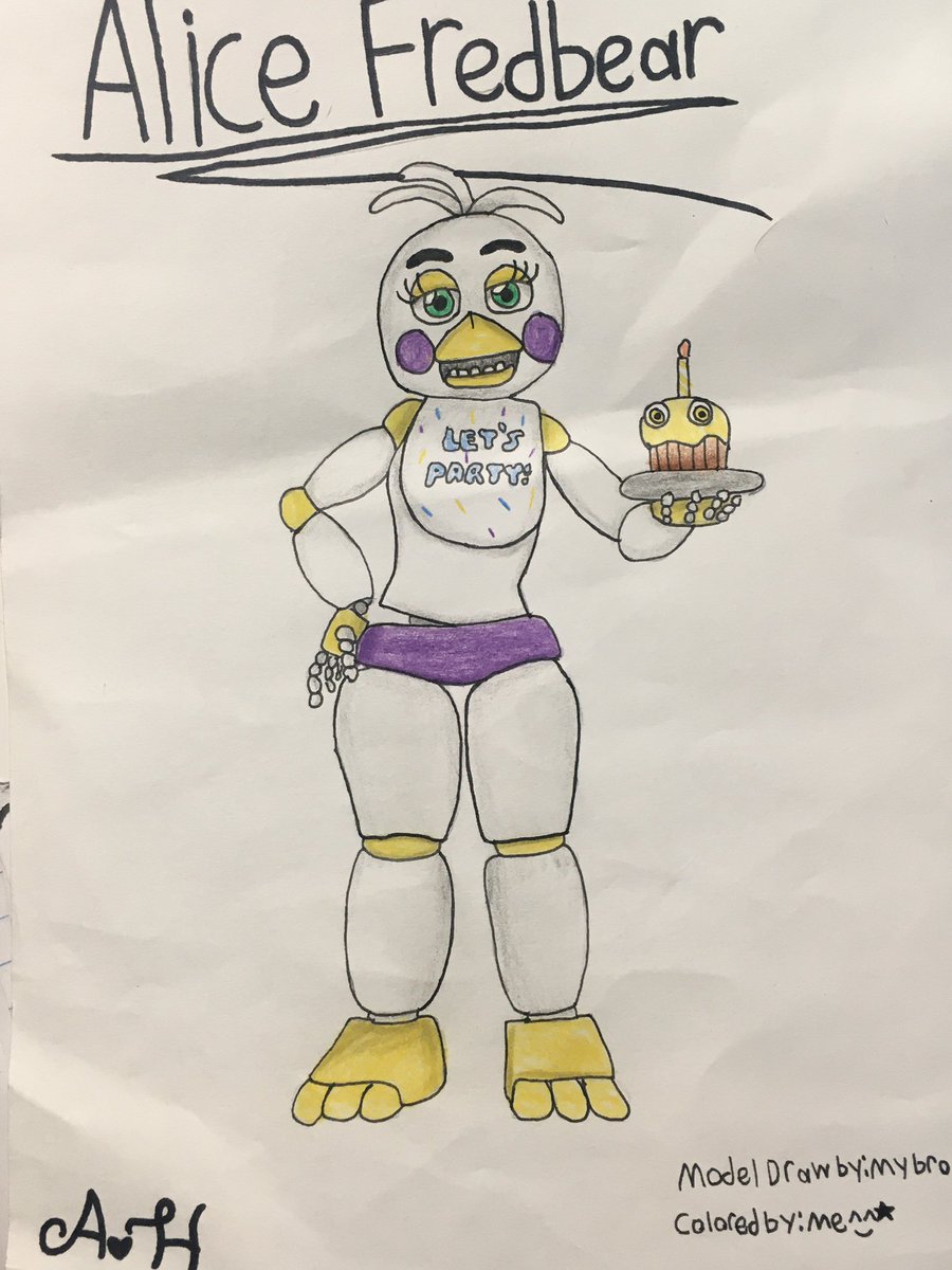 Angel_GoldHeart's tweet photo. My Brother Made(Actually Trace)a Model for Me to draw and I color her and here’s #AliceFredbear!!^^ https://t.co/zMwSWLdhkg