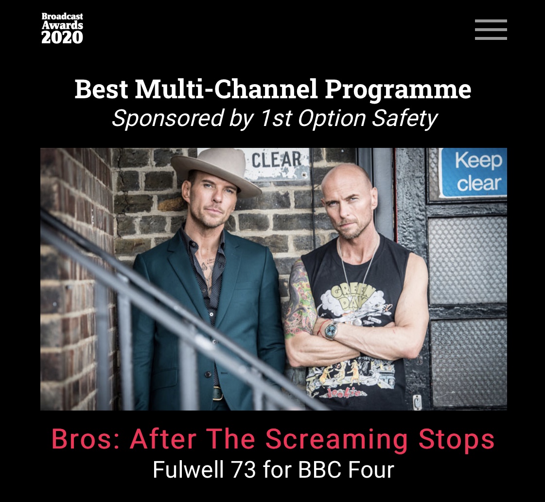 Bros: When The Screaming Stops <a href="/mattgoss/">Matt Goss</a> @LukeGoss won BEST MULTI CHANNEL PROGRAMME AWARD at the Broadcast Awards last night
