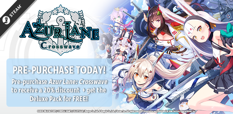 IdeaFactoryIntl's tweet image. Azur Lane fans! Azur Lane: Crosswave is now available for PRE-PURCHASE on @Steam!

Purchase the Azur Lane: Crosswave Pre-Purchase Bundle for 20% off + get the Deluxe Pack for FREE!

Visit the Store Page today!
store.steampowered.com/app/1150080/Az…

#AzurLane