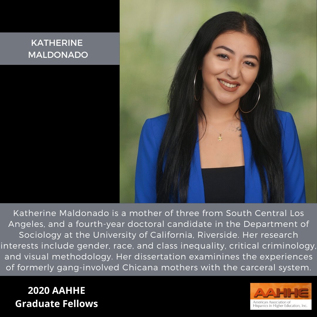 Today we welcome Katherine Maldonado to the 2020 AAHHE Graduate Fellows Cohort. Katherine is a doctoral candidate in the Department of Sociology at the University of California, Riverside. Congratulations, @<a href="/katherinema323/">Heal The World</a> #AAHHE20 <a href="/UCRSociology/">UCR Sociology</a>