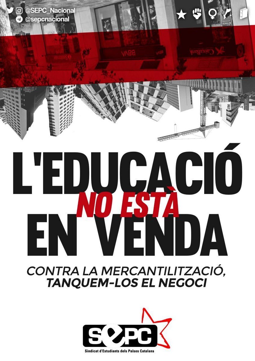 🔥L’educació no està en venda!

Engeguem la campanya contra la mercantilització de la universitat. Un procés que empobreix l’educació pública i condemna la classe treballadora.

#TanquemElNegoci