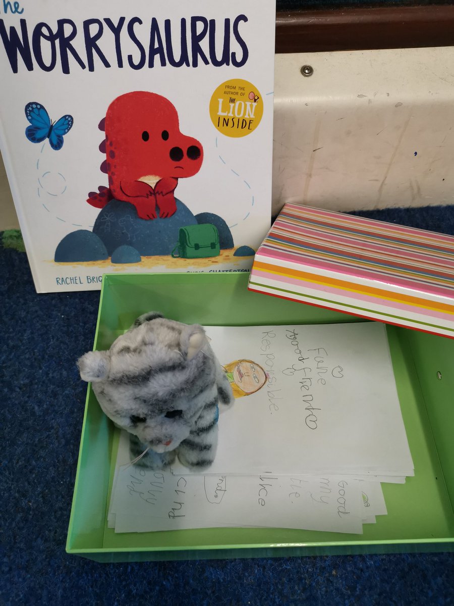 TheNewMrsSLuck's tweet photo. My Y1s & I loved the Worrysaurus book. They asked if we could make a worry box. They drew themselves and everyone wrote nice things about them. They coloured butterflies to show worries flying away. #edutwitter #caringforourselves #childrensmentalhealth #pshe https://t.co/y1pyMi43tx