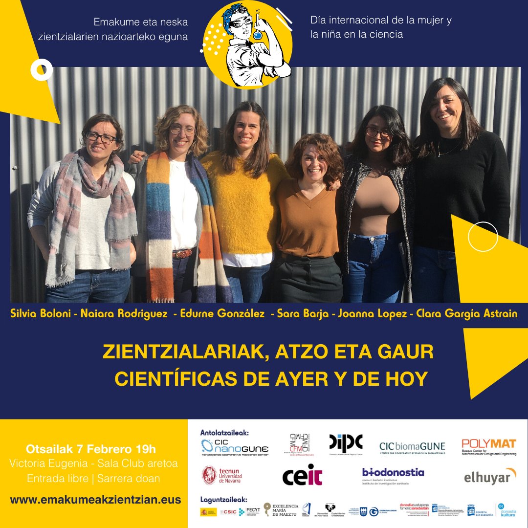 #Mujeresenciencia
👏Empezamos! 
Mañana, cita para todxs a las 19:00 <a href="/VEAntzokia/">Victoria Eugenia</a> 
🗣️Científicas de ayer y de hoy
👉emakumeakzientzian.eus 
<a href="/nanoGUNE/">CIC nanoGUNE</a> <a href="/CFMdonostia/">CFM</a> <a href="/DIPCehu/">DIPC</a> <a href="/CICbiomaGUNE/">CIC biomaGUNE</a> @bercpolymat @Biodonostia <a href="/tecnun/">Tecnun</a> @Ceit_IK4 <a href="/Elhuyar/">Elhuyar</a> <a href="/upvehu/">UPV/EHU</a> <a href="/Gipuzkoa/">Gipuzkoa</a> <a href="/FomentoSS/">Donostia Sustapena - Fomento San Sebastián</a>