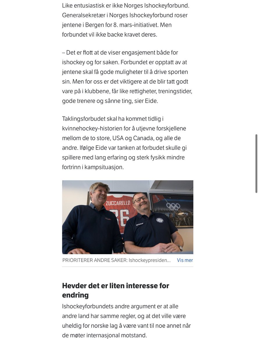 Amundtho's tweet photo. Hvorfor lar @NRKno @norskishockey slippe unna med disse svarene?? «Vi vil ikke at idretten skal forskjellsbehandle de med dårligere fysikk og mindre erfaring» og «Likestilling er dumt hvis de møter internasjonal motstand som ikke er likestilt». @fredriksolvang tar du en prat? https://t.co/uDXW5PUZEU