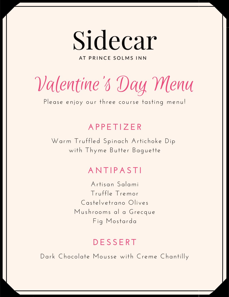 SidecarNB's tweet photo. Join us for a romantic Valentine's Day in New Braunfels! π We will have live music & a special three course tasting menu. Click here for reservations: https://t.co/sM4NXSTnno #sidecarnb #valentinesday https://t.co/XEDqWhdbOs