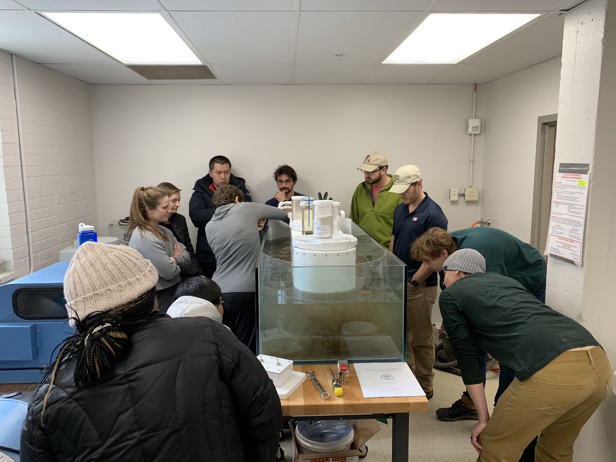 10 geologists, 15 opinions. Christening <a href="/MatthewMusso1/">Matthew Musso</a>’s new flume at Mines. #SaND