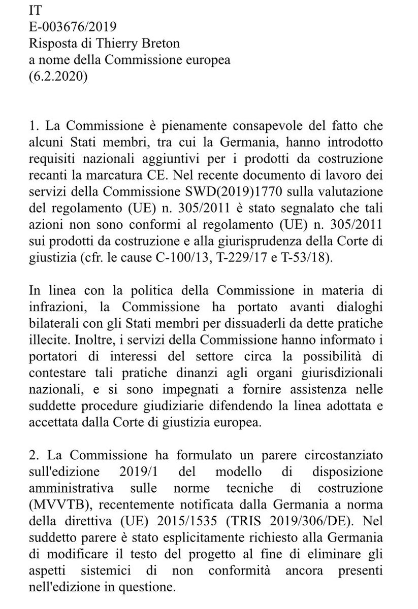 #ThierryBreton ha confermato il caso di #concorrenzasleale nel mercato unico che penalizza l’Italia 🇮🇹, nello specifico nel settore del Legno e dell’Arredo, rispondendo così alla mia interrogazione: