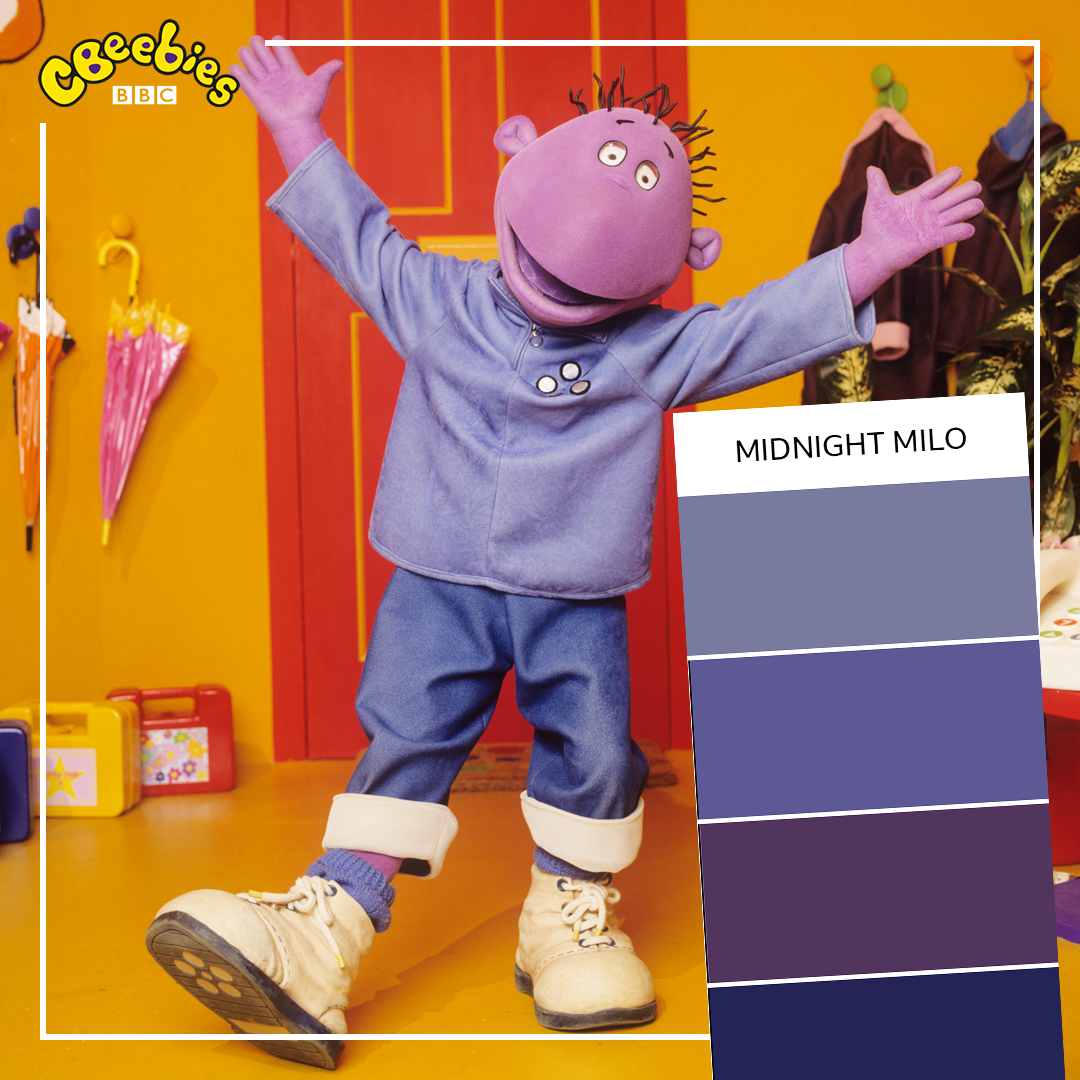 milo from the tweenies with a pantone chart of colours