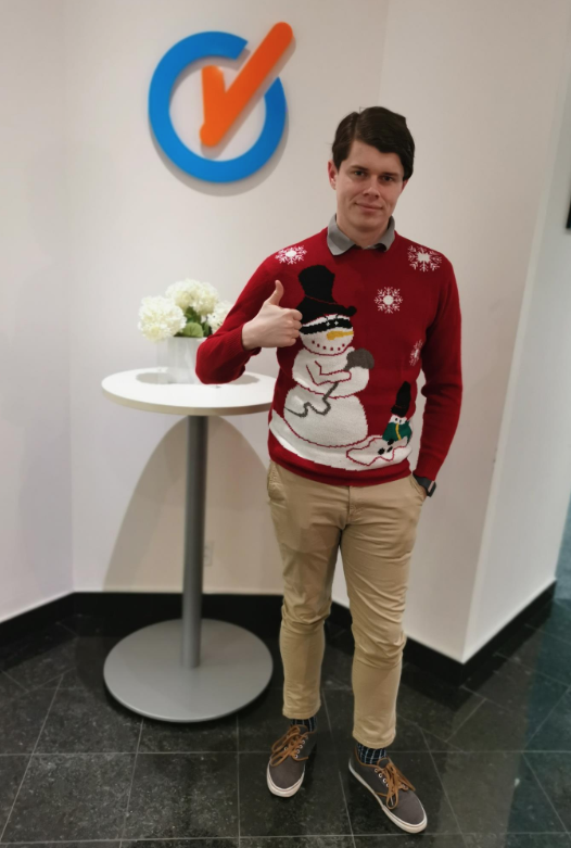 RiskCheckInc's tweet photo. Congrats to our Ugly Sweater office winner, Alex! 
Check out our blog post to read more about why Alex, and others across the country, are wearing ugly sweaters today. 
https://t.co/fwF4RyEn1c
@Epic_AlwaysOn
#SustainOlympics #sustainability https://t.co/t83FuGhjBs