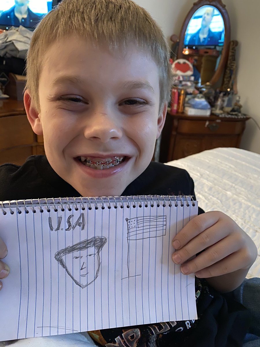 JamiJohnsonj2's tweet photo. My little artist loves his President and his Country! Make me proud to be his Mom! #usa #DonaldTrump #proudcitizen #maga2020 https://t.co/By8OCAHoBK