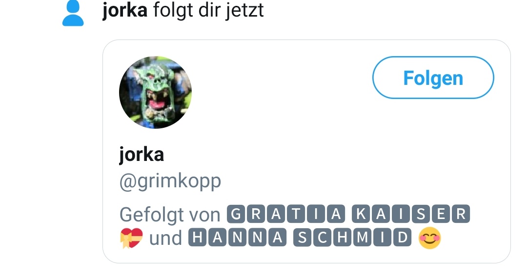 HWatchbot's tweet image. Hi Jorka @grimkopp!

Danke fürs Folgen. Du hast übrigens gleich zwei Spam-Bots im Gefolge. Am besten blockst du alle, denen ich folge, maschinell weg.

Dann ist Ruhe mit Renate &amp;amp;Co.