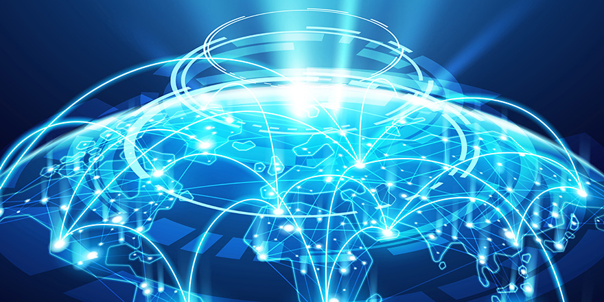 Image depicting Earth and connections with satellites in space.